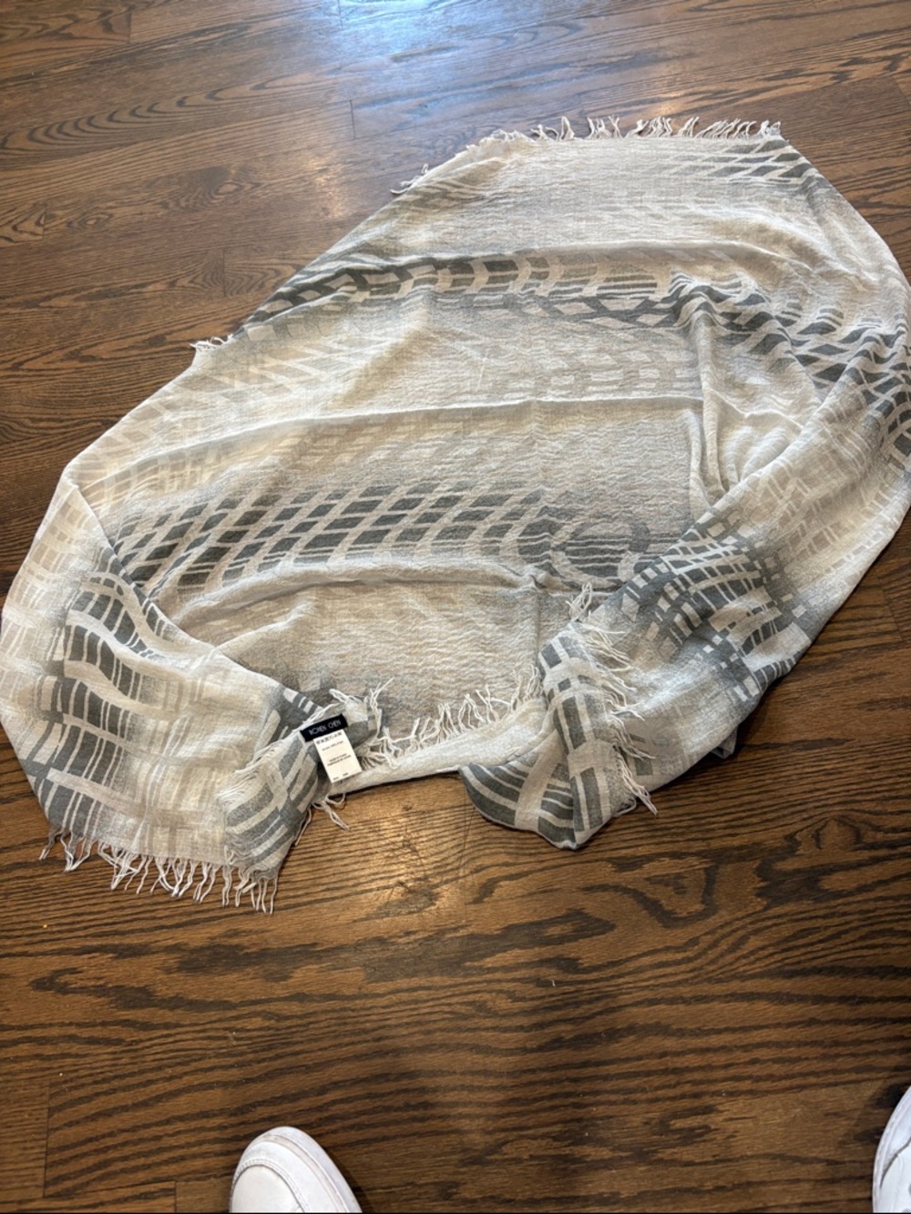 Ronen Chen Cream And Gray Geometric Fringe Throw